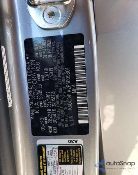 2023 Kia Ev6 Light from USA, damaged, VIN KNDC34LA2P5609801